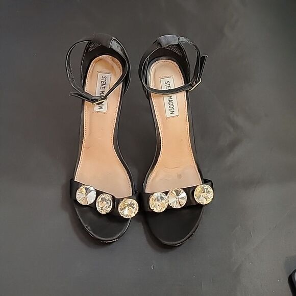 STEVE MADDEN SATIN OPEN TOE STILETTOS ADJUSTABLE BUCKLE ANKLE STRAP SANDAL R3 - Picture 3 of 16